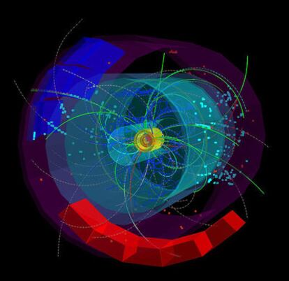 Trazas de las particulas tras las colisiones registradas en el experimento Alice del LHC.