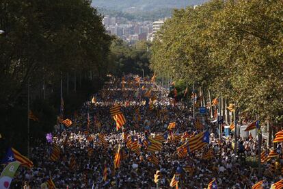 Aspecto del paseo de Sant Joan durante la concentración convocada por la Asamblea Nacional Catalana y Òmnium Cultural para la Diada de 2016.