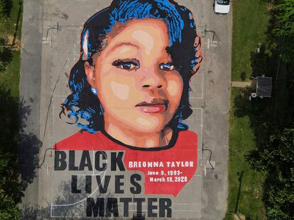 A ground mural depicting a portrait of Breonna Taylor is seen at Chambers Park in Annapolis, Md., July 6, 2020
