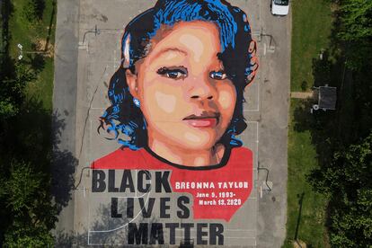 A ground mural depicting a portrait of Breonna Taylor is seen at Chambers Park in Annapolis, Md., July 6, 2020
