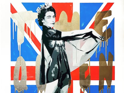 Reinterpretación de Isabel II como una joven 'pin up' por el artista urbano Pegasus: “Quería imaginar cómo era la reina cuando se quitaba la corona y se soltaba el pelo".