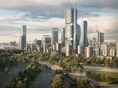 Recreación de las torres y zonas verdes previstos en el proyecto Madrid Zona Norte.
