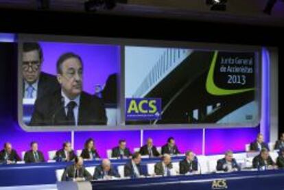 El presidente de, ACS Florentino Pérez, durante su intervención en la Junta General Ordinaria de Accionistas.