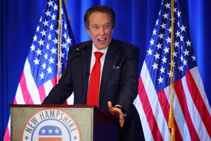 Former Republican presidential candidate Perry Johnson speaks at the New Hampshire Republican Party's First in the Nation Leadership Summit in Nashua, New Hampshire, October 13, 2023.