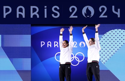 Gabriela Agúndez y Alejandra Orozco durante su presentación en los Juegos Olímpicos de París.