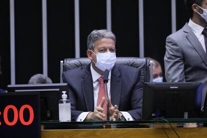 O presidente da Câmara, Arthur Lira, durante sessão no dia 14.