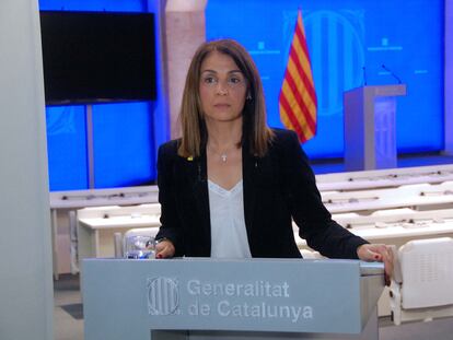 La portavoz del Govern, Meritxell Budó, en una ruda de prensa sobre el Coronavirus.