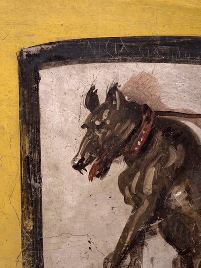 El dibujo de un perro entre la decoración encontrada en Pompeya.