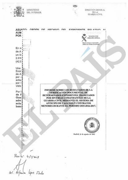 Portada del informe de agosto de 2017 que confirmaba las supuestas irregularidades detectadas antes por Asuntos Internos.