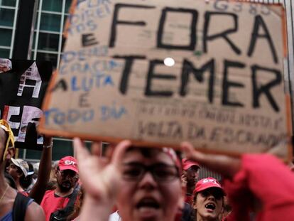 Um protesto contra o presidente Michel Temer, na última quarta-feira, em São Paulo