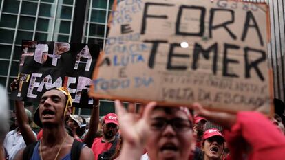 Um protesto contra o presidente Michel Temer, na última quarta-feira, em São Paulo