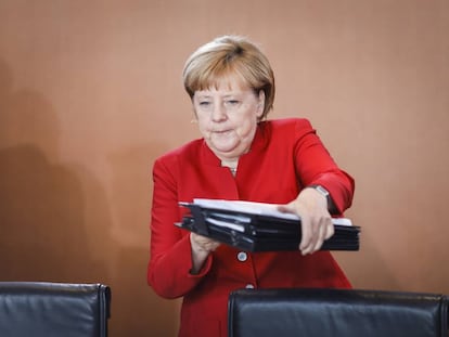 Angela Merkel a su llegada al consejo de ministros alem&aacute;n.