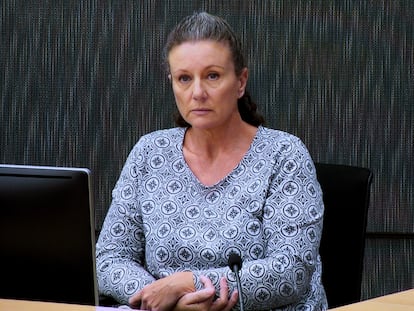 FILE - Kathleen Folbigg appears via video link during a convictions inquiry at the NSW Coroners Court, Sydney, Wednesday, May 1, 2019. New South Wales Attorney-General Michael Daley pardoned Folbigg on Monday, June 5, 2023, after spending 20 years in prison for killing her four children after being advised there was reasonable doubt about Folbigg's guilt based on new scientific evidence that the deaths could have been from natural causes.(Joel Carrett/AAP Image via AP, File)