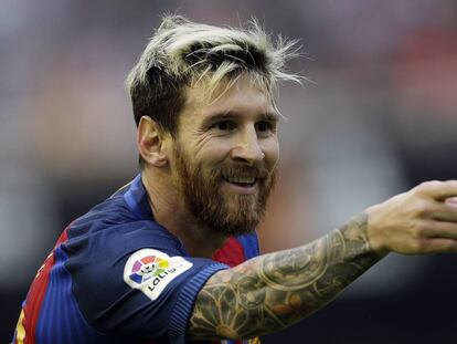 Messi celebra un gol al Valencia.