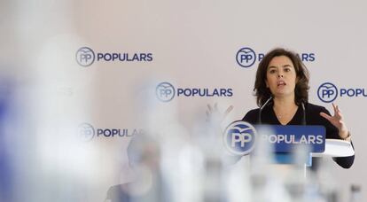 La vicepresidenta del Gobierno, Soraya Sáenz de Santamaría, este sábado en Barcelona.