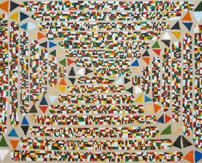 'Navegador infinito', uno de los cuatro óleos de Mike Swaney incluidos en la instalación 'Hut 1 Paintings 4' que expone la galería Blokker de Madrid.