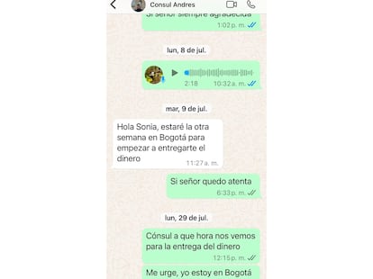 Conversaciones entre Sonia Cuesta y el cónsul Andrés Hernández.