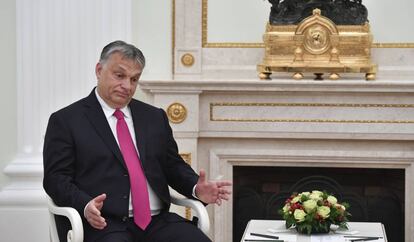 El primer ministro de Hungría, Viktor Orban, durante un encuentro con el presidente ruso, Vladímir Putin, el pasado domingo en Moscú.
