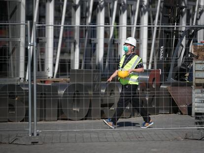 Preparativos para el congreso de móviles en la Fira de Barcelona en 2020 que fue cancelado por la pandemia.