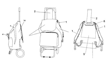 Bocetos de la patente del 'carrito-mochila' de Manuel Perozo.