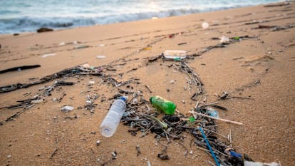  Restos de plástico no reutilizable en una playa. Getty 