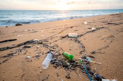  Restos de plástico no reutilizable en una playa. Getty 