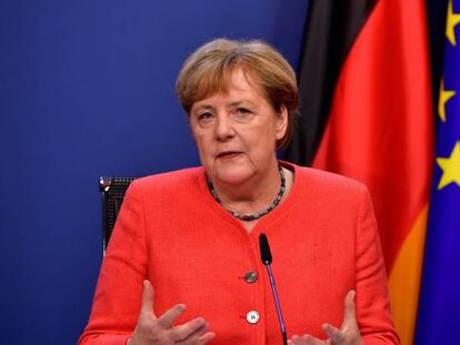 La canciller alemana, Angela Merkel, en la rueda de prensa posterior a la cumbre europea de Bruselas. 