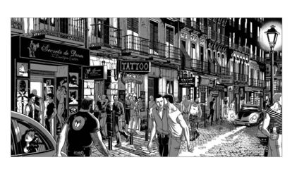 Una de las ilustraciones de Miguel Navia del barrio de Chueca. 