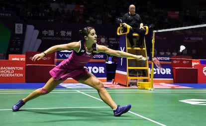 Carolina Marin durante la final del Abierto de China contra Tai Tzu Ying.