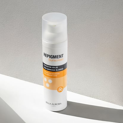 Repigment Sunscreen protege la piel del sol al mismo tiempo que estimula la producción de melanina, reduciendo las manchas y unificando el tono.