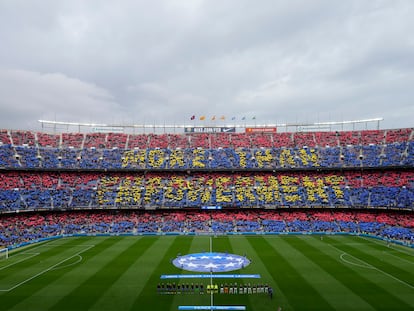 Imagen del Camp Nou antes de que comenzara el encuentro de cuartos de la Champions.