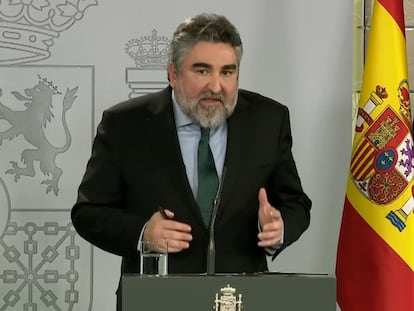 El ministro de Cultura y Deporte, José Manuel Rodríguez Uribes, durante su comparecencia en La Moncloa.