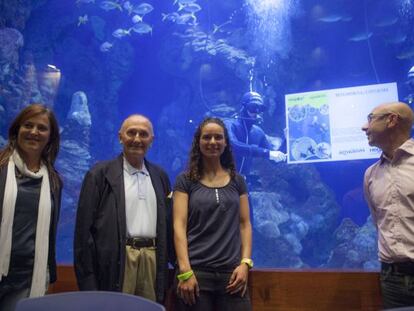 Gurutze Zabala, representante de Kirola eta Gaitasuna, Vicente Zaragüeta, presidente de la Fundación Oceanográfica de Gipuzkoa, Beatriz Carrilero, directora técnica de Hegalak y Manu Narváez, director gerente de San Sebastián Turismo.