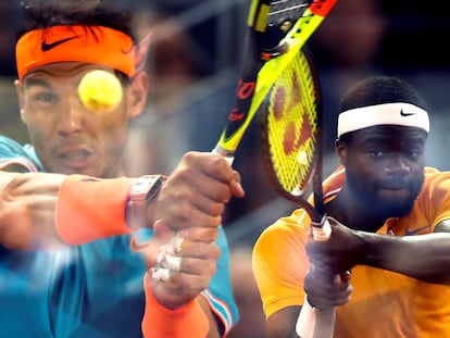 Multiexposición del encuentro entre el tenista español Rafa Nadal y el estadounidense Frances Tiafoe.