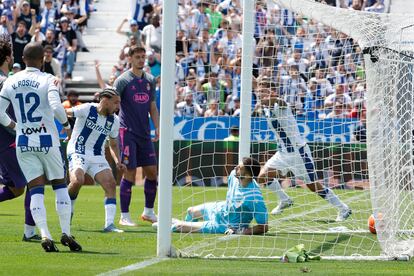 Los jugadores del Leganés celebran el tercer gol ante el Espanyol.