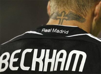 David Beckham, durante un partido con el Real Madrid