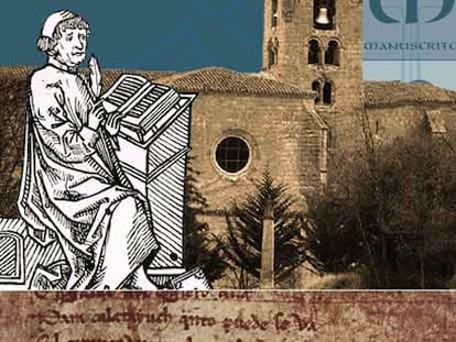 Página de la edición digital del <i>Cantar de Mío Cid</i> editada en disco compacto por la Biblioteca Nacional (arriba) y página del manuscrito del poema.