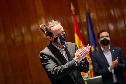 Pablo Iglesias en su traspaso de cartera como vicepresidente segundo y ministro de Derechos Sociales y Agenda 2030, el pasado 31 de marzo.