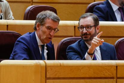 Alberto Núñez Feijóo y Javier Maroto, este miércoles en el Senado.