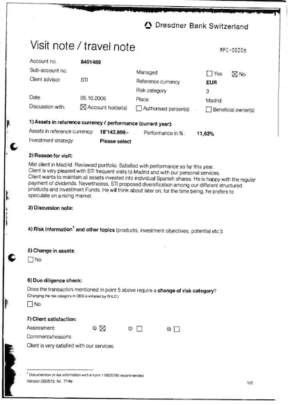 La persona que contacta con Bárcenas desde el banco informa de la satisfacción del cliente con los dividendos que percibe.