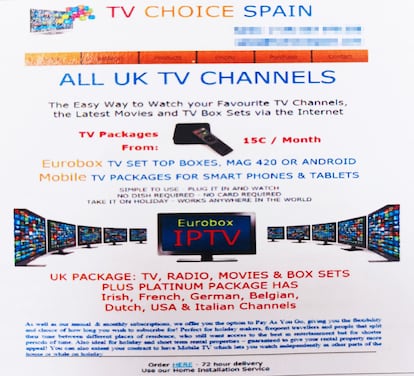 Imagen de la página web (All UK Tv Channels) que ofertaba de manera ilegal toda clase de contenidos audiovisuales.