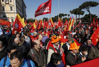 Trabajadores del sindicato Fion protestaban el pasado 9 de marzo en Roma