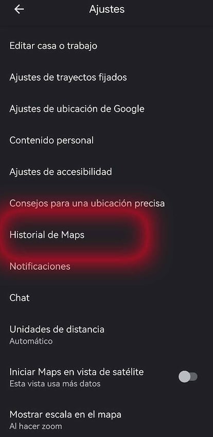 Historial mapas en Google Maps