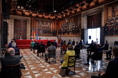 Ceremonia en la que este martes se han fallado los premios Rey Jaime I en el Palau de la Generalitat.