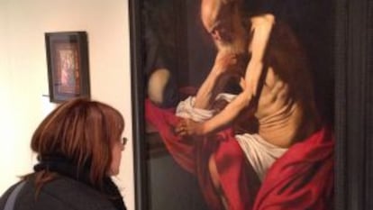 El 'San Jerónimo penitente' de Caravaggio, expuesto ayer en Forte di Bard.