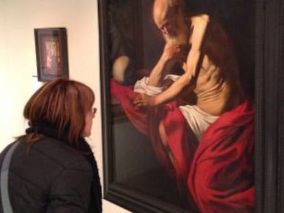 El 'San Jerónimo penitente' de Caravaggio, expuesto ayer en Forte di Bard.