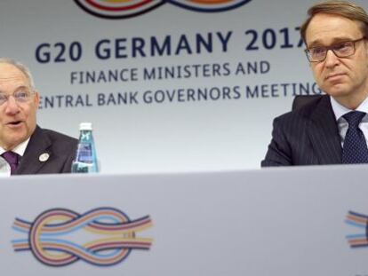 El presidente del Bundesbank, Jens Weidmann, y el ministro de Finanzas alem&aacute;n, Wolfgang Schaeuble. 