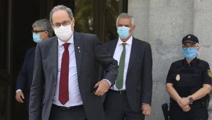 El president de la Generalitat, Quim Torra, surt de la Cort Suprema, aquest dijous a Madrid.