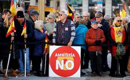 Manifestación convocada por el Partido Popular (PP) contra la ley de amnistía en la Plaza de España de Madrid el pasado enero.