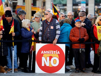 Manifestación convocada por el Partido Popular (PP) contra la ley de amnistía en la Plaza de España de Madrid el pasado enero.